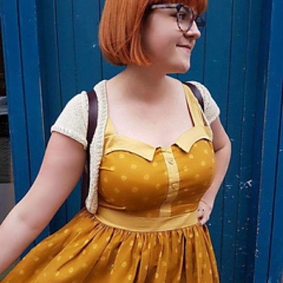 Lindy Bop Mustard Polka Dot Dress - Picture 2 of 5